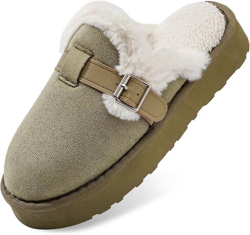 Warm House Bedroom Fur Lined Slippers for Women, Cozy Comfy Winter Indoor Outdoor Slip-On Shoes with Anti-Slip Sole in Kuwait