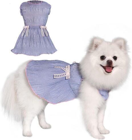 TONY HOBY Dog Dress, Dog Summer Dress, Dogs Princess Dresses Pleated with Bow-Knot, Soft Pet Tutu Outdoor Dress for Small Medium Dogs (Blue, M) in Saudi Arabia