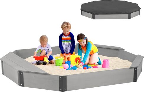 85''x78''x9 '' صندوق رمل Octagon مع غطاء للأطفال في الهواء الطلق ، و Wood Barge Sandpit مع 4 مقاعد ، وتثبيت سريع سريع ، لنا. براءة اختراع in Kuwait