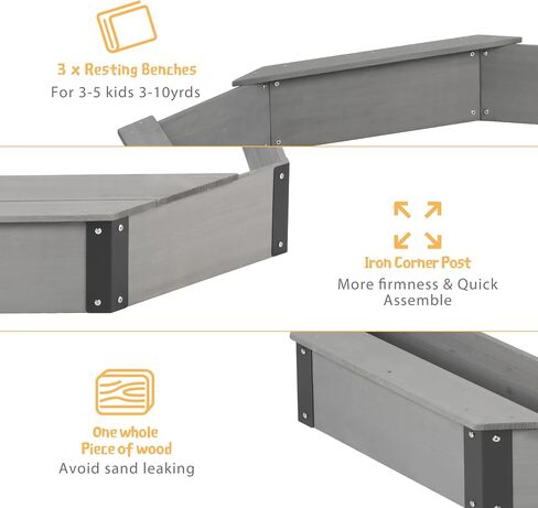 85''x78''x9 '' صندوق رمل Octagon مع غطاء للأطفال في الهواء الطلق ، و Wood Barge Sandpit مع 4 مقاعد ، وتثبيت سريع سريع ، لنا. براءة اختراع in Kuwait