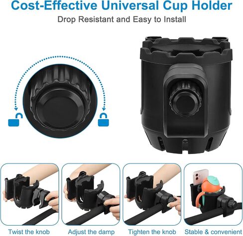 Accmor Stroller Cup Holder مع حامل الهاتف ، حامل كأس الدراجة ، حامل مشروبات هاتفي في كأس Universal 2 في 1 in Saudi Arabia