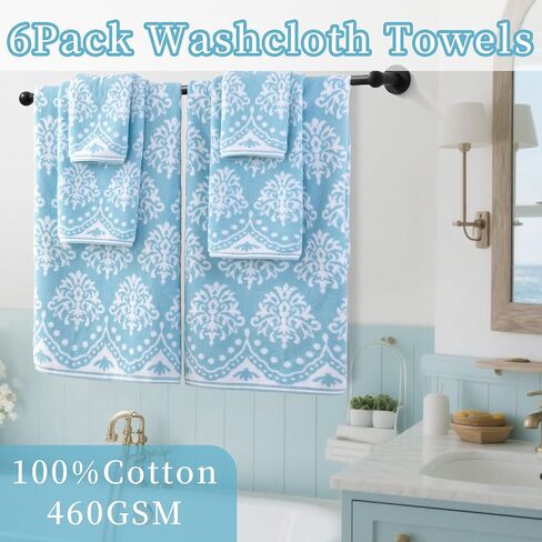 Gray and White Washcloths (6PC, 13"x13") - 100% Cotton, Quick Dry, Thick & Absorb, Soft Washcloths for Bathroom & Showering, Striped Wash Cloths for Face & Body, Grey Stripe and White Waffle/Checkered in Kuwait