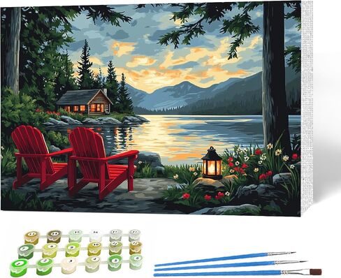 MAXBYE Magical Forest Paint by Numbers Kits for Adults Beginners with Wooden Frame, Easy Canvas Paint by Numbers Sunset and Twilight, DIY Oil Painting Art Kit for Home Wall Decoration 12X16 inch in Saudi Arabia