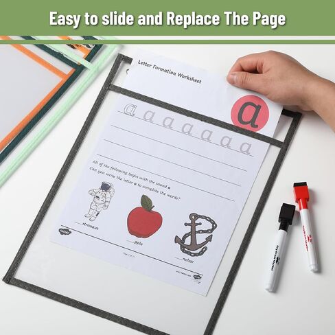 Mr. Pen- Dry Erase Pocket Sleeves, 10"x14", 12 pcs, Colorful Dry Erase Sleeves, Plastic Sleeves for Paper 8.5x11, Dry Erase Pockets Reusable Sleeves, Plastic Paper Sleeves, Dry Erase Sheet Protectors in Saudi Arabia