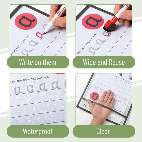 Mr. Pen- Dry Erase Pocket Sleeves, 10"x14", 12 pcs, Colorful Dry Erase Sleeves, Plastic Sleeves for Paper 8.5x11, Dry Erase Pockets Reusable Sleeves, Plastic Paper Sleeves, Dry Erase Sheet Protectors in Saudi Arabia