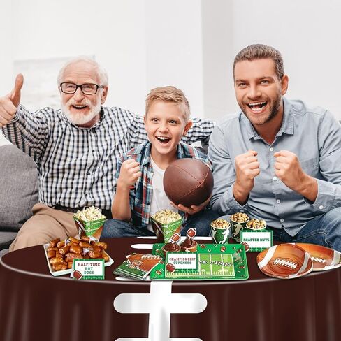 3 Pcs Football Tablecloths for Round Table, Plastic Touchdown Table Covers Football Party Supplies for Kids Men Birthday Party Football Game Day, 84 x 84 Inch in Saudi Arabia