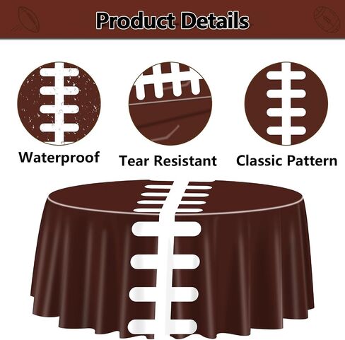 3 Pcs Football Tablecloths for Round Table, Plastic Touchdown Table Covers Football Party Supplies for Kids Men Birthday Party Football Game Day, 84 x 84 Inch in Saudi Arabia