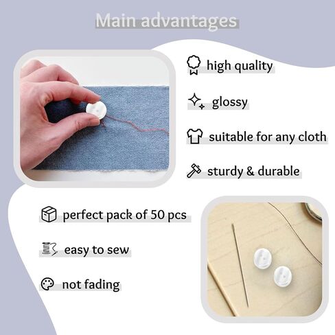 White Buttons for Sewing Pack of 50 3/4" (19mm) 2 Hole Round Plastic Buttons Glossy 0.75 inch 30L Plain Bulk Ideal for Lab Coat Pants Suit Workwear School Outfits Aprons Crafts DIY in Saudi Arabia