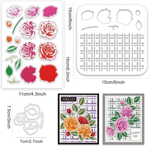 INFUNLY 3pcs Floral Pattern Clear Stamps and Cutting Dies Set for Card Making Metal Rectangular Frame Die Cuts DIY Flowers Draw Painting Stencils Flowers Rubber Stamps for Scrapbooking Craft Decor in Kuwait