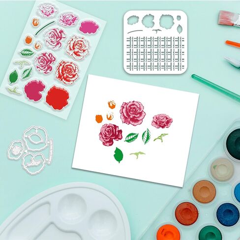 INFUNLY 3pcs Floral Pattern Clear Stamps and Cutting Dies Set for Card Making Metal Rectangular Frame Die Cuts DIY Flowers Draw Painting Stencils Flowers Rubber Stamps for Scrapbooking Craft Decor in Kuwait