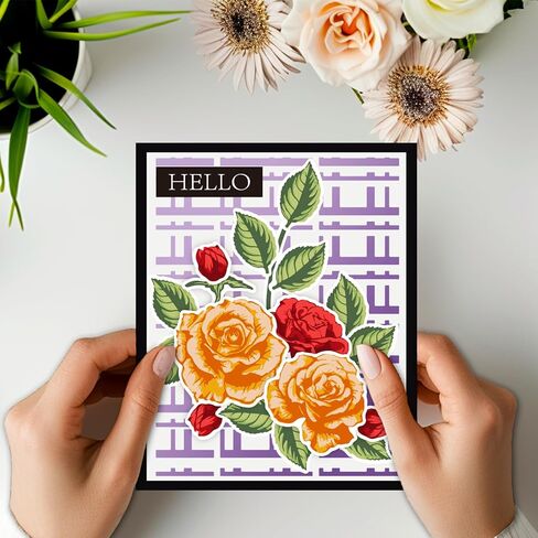 INFUNLY 3pcs Floral Pattern Clear Stamps and Cutting Dies Set for Card Making Metal Rectangular Frame Die Cuts DIY Flowers Draw Painting Stencils Flowers Rubber Stamps for Scrapbooking Craft Decor in Kuwait