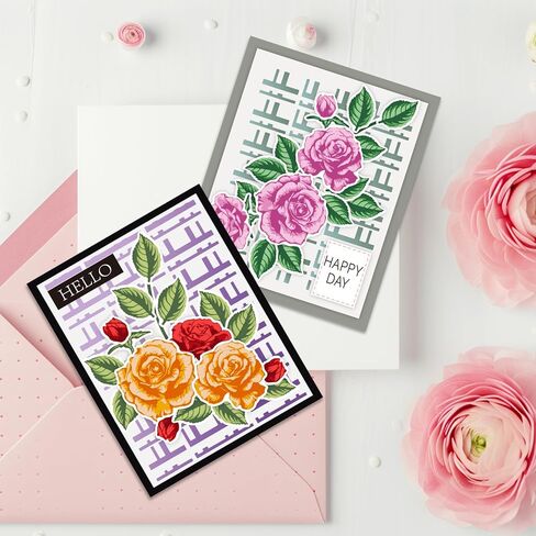 INFUNLY 3pcs Floral Pattern Clear Stamps and Cutting Dies Set for Card Making Metal Rectangular Frame Die Cuts DIY Flowers Draw Painting Stencils Flowers Rubber Stamps for Scrapbooking Craft Decor in Kuwait