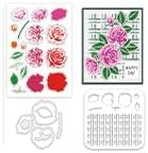 INFUNLY 3pcs Floral Pattern Clear Stamps and Cutting Dies Set for Card Making Metal Rectangular Frame Die Cuts DIY Flowers Draw Painting Stencils Flowers Rubber Stamps for Scrapbooking Craft Decor in Kuwait