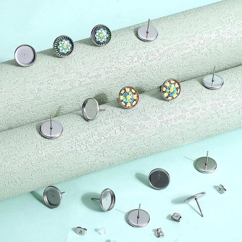 1 Box 100Pcs 10Mm Stud Earring Blanks Cabochon Stud Earring Blanks Hypoallergenic Stainless Steel Flat Round Earring Studs with Ear Nut Silver Ear Posts for Jewelry Making Supplies DIY Crafts in Saudi Arabia