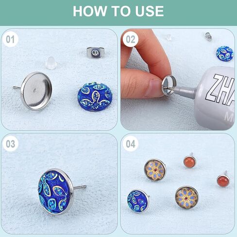 1 Box 100Pcs 10Mm Stud Earring Blanks Cabochon Stud Earring Blanks Hypoallergenic Stainless Steel Flat Round Earring Studs with Ear Nut Silver Ear Posts for Jewelry Making Supplies DIY Crafts in Saudi Arabia