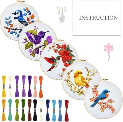 INFUNLY 4 Sets Bees and Flower Embroidery Kits for Beginner DIY Cross Stitch Starter Sets with Instruction Sunflower Honeybees Handmade Needlepoint Kits with Embroidery Cloth Colored Thread Hoop Tools in Saudi Arabia