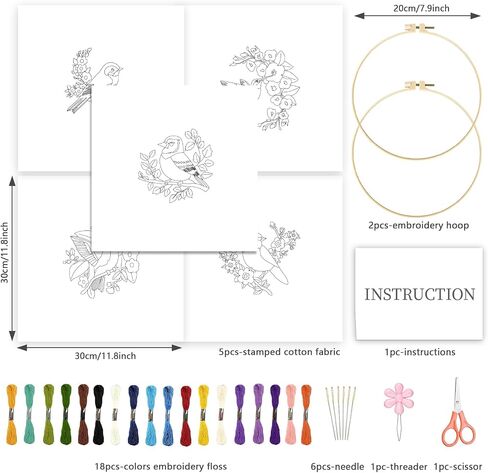 INFUNLY 4 Sets Bees and Flower Embroidery Kits for Beginner DIY Cross Stitch Starter Sets with Instruction Sunflower Honeybees Handmade Needlepoint Kits with Embroidery Cloth Colored Thread Hoop Tools in Saudi Arabia