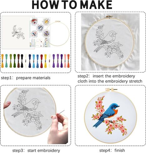 INFUNLY 4 Sets Bees and Flower Embroidery Kits for Beginner DIY Cross Stitch Starter Sets with Instruction Sunflower Honeybees Handmade Needlepoint Kits with Embroidery Cloth Colored Thread Hoop Tools in Saudi Arabia