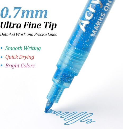 MaxGear Acrylic Paint Pens Glitter Markers Pen Set 12 Pack Colors Drawing Markers 0.7mm Ultra Fine Point Tip Paint Marker for DIY Christmas Crafts Greeting Birthday Cards Making Poster Album Mugs in Saudi Arabia