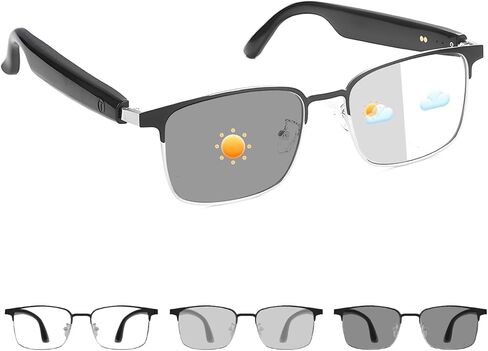 النظارات الذكية مع الأذن المفتوحة ، والعدسات الفوتوكرومية ، ونظارات شمسية مستقطبة بلوتوث ، ومساعد صوتي ، ومكبرات صوت ميكروفون للرجال ، نظارات بلوتوث ، والتحكم الصوتي للاستماع الخالية من اليدين (الفضة) in Kuwait