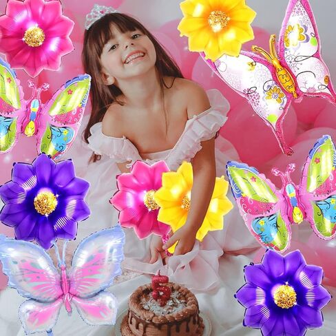 10 Pcs Foil Flower Butterfly Balloons, Colorful Butterfly Balloon with Floral Balloon, Sunflower Shaped Mylar Balloons, Spring Summer Floral Balloons for Birthday Party Decorations (10PCS) in Kuwait