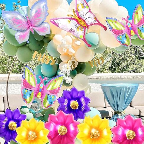 10 Pcs Foil Flower Butterfly Balloons, Colorful Butterfly Balloon with Floral Balloon, Sunflower Shaped Mylar Balloons, Spring Summer Floral Balloons for Birthday Party Decorations (10PCS) in Kuwait