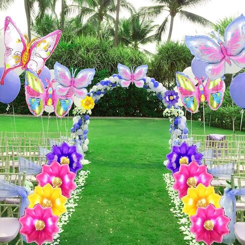10 Pcs Foil Flower Butterfly Balloons, Colorful Butterfly Balloon with Floral Balloon, Sunflower Shaped Mylar Balloons, Spring Summer Floral Balloons for Birthday Party Decorations (10PCS) in Kuwait