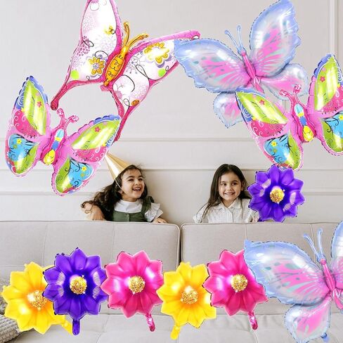 10 Pcs Foil Flower Butterfly Balloons, Colorful Butterfly Balloon with Floral Balloon, Sunflower Shaped Mylar Balloons, Spring Summer Floral Balloons for Birthday Party Decorations (10PCS) in Kuwait