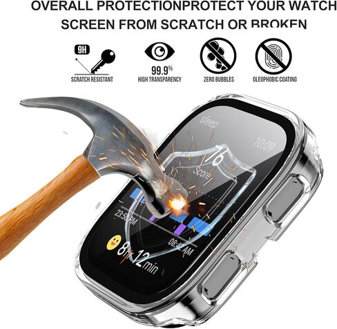 for A-maz-fit Active 2 Case,[2 Pack] Hard PC Case with Tempered Glass Screen Protector,Ultra-Thin Scratch Resistant Cover -Clear+Black in Saudi Arabia