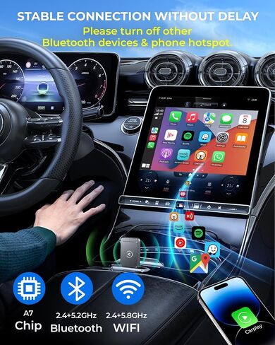 AuroraLink Wireless Carplay Adapter for Apple iPhone & Android Auto 2-in-1 Fast & Stable Carplay Wireless Adapter Convert Wired to Wireless Car Play Dongle for iOS 10+/Android 11+ (Grey) in Kuwait