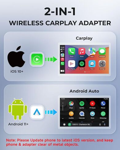 AuroraLink Wireless Carplay Adapter for Apple iPhone & Android Auto 2-in-1 Fast & Stable Carplay Wireless Adapter Convert Wired to Wireless Car Play Dongle for iOS 10+/Android 11+ (Grey) in Kuwait