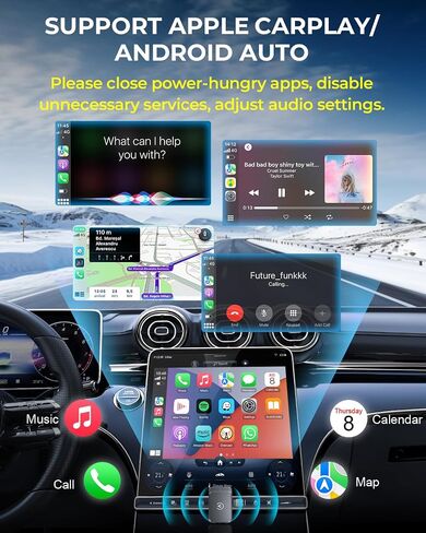 AuroraLink Wireless Carplay Adapter for Apple iPhone & Android Auto 2-in-1 Fast & Stable Carplay Wireless Adapter Convert Wired to Wireless Car Play Dongle for iOS 10+/Android 11+ (Grey) in Kuwait