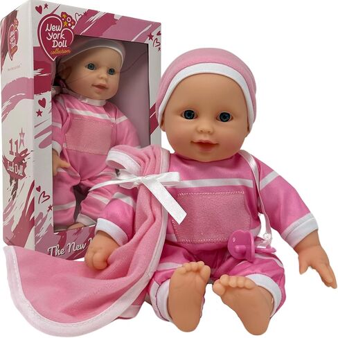 The New York Doll Collection 11 inch Soft Body Baby Doll in Gift Box - 11" Baby Doll Toy for Kids, Boys, Girls and Toddlers - Baby Doll Pacifier Accessory Included in Saudi Arabia