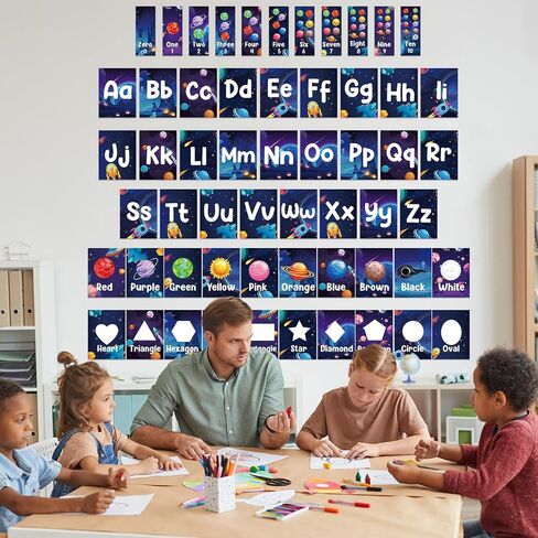 Pastel Alphabet Number Bulletin Board Set ABC Letters Poster Classroom Decorations Colorful Shapes Cutouts Rainbow Wall Educational Learning Cards for Teacher Supplies Nursery Preschool Kindergarten in Saudi Arabia