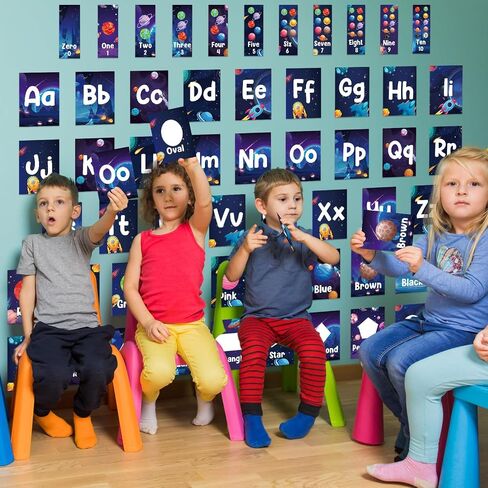 Pastel Alphabet Number Bulletin Board Set ABC Letters Poster Classroom Decorations Colorful Shapes Cutouts Rainbow Wall Educational Learning Cards for Teacher Supplies Nursery Preschool Kindergarten in Saudi Arabia