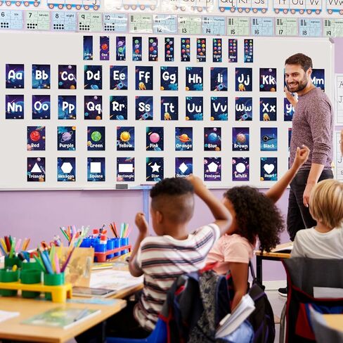 Pastel Alphabet Number Bulletin Board Set ABC Letters Poster Classroom Decorations Colorful Shapes Cutouts Rainbow Wall Educational Learning Cards for Teacher Supplies Nursery Preschool Kindergarten in Saudi Arabia