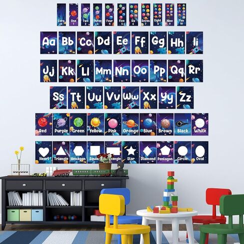 Pastel Alphabet Number Bulletin Board Set ABC Letters Poster Classroom Decorations Colorful Shapes Cutouts Rainbow Wall Educational Learning Cards for Teacher Supplies Nursery Preschool Kindergarten in Saudi Arabia