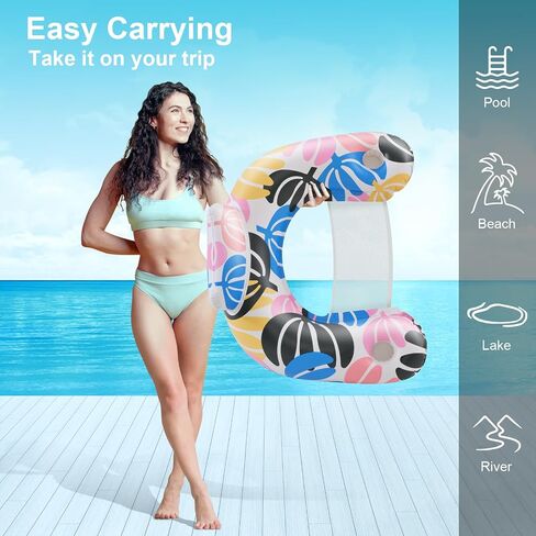 【2 Pack】 Adult Inflatable Pool Floats Chair, Water Leisure Inflatable Floating Chair,Drink Holder, Ergonomic Headrest,Pool Floaties for Adults Swimming Pool Party, Summer Water Fun in Saudi Arabia