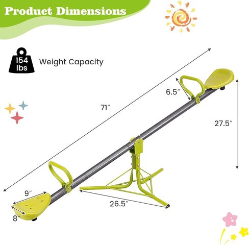 Glacer Teeter Totter VESAW for Kids ، 360 درجة التناوب أرجوحة للأطفال من العمر 3-8 ، معدات ملعب في الهواء الطلق من شخصين مع إطار معدني شاق ورغوة إيفا للبخار الخلفي in Saudi Arabia