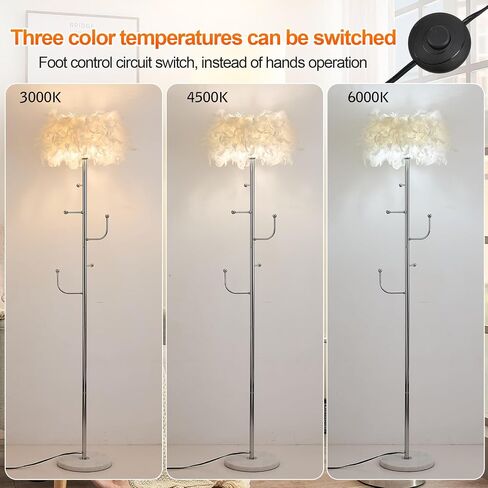 Feather Floor Lamp With Coat Rack - Modern Metal Hall Tree With 5 Hooks for Living Room, Bedroom - Standing Pole Lamp for Reading in Saudi Arabia