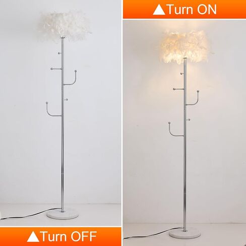 Feather Floor Lamp With Coat Rack - Modern Metal Hall Tree With 5 Hooks for Living Room, Bedroom - Standing Pole Lamp for Reading in Saudi Arabia
