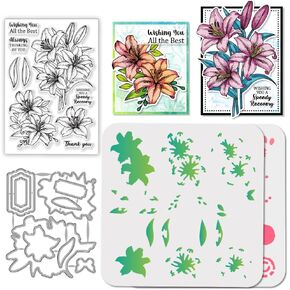 GLOBLELAND Anemone Flower Clear Stamps and Flower Blessings Cutting Dies with Hollow Out Drawing Painting Stencils for DIY Scrapbooking Photo Album Decorative Cards Making Decoration in Kuwait