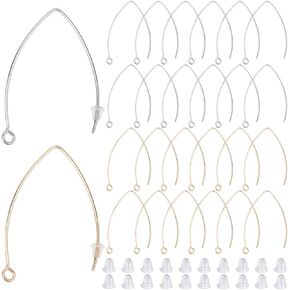 1 Box 40Pcs Drop Earring Hooks Stainless Steel Earring Wires Silver Long Marquise V Shaped Hook Earring Findings with Ear Nuts and Loop Dangle Earring Wires for Jewelry Making Supplies DIY in Kuwait