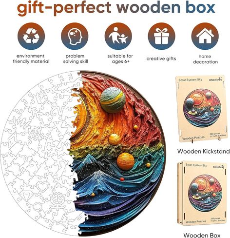 Wooden Puzzles for Adults, Solar System Planet Wooden Jigsaw Puzzles, Unique Shape Adult Puzzles, Irregular Wood Creative Gift for Adults and Kids Family Game(11.1 * 11.2 in-200pcs) in Saudi Arabia