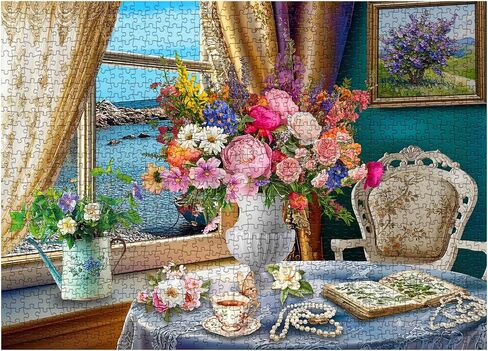 Larkipuzz Spring Stitch Vintage Sewing Machine Puzzles for Adults 1000 Pieces, Bird Vase Jigsaw Puzzles, Hard Difficult Funny Challenging Book Flower Puzzle in Saudi Arabia