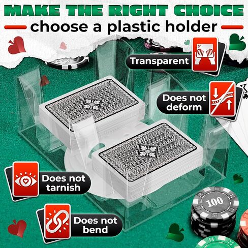 Dual Deck Revolving Card Holder - 360 Degree Poker Playing Cards Holder Canasta Card Holder Casino Accessories Acrylic Playing Card Holder for Playing Card Games - Clear Tray Poker Card Deck Holder in Saudi Arabia