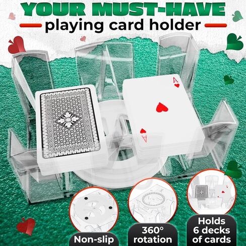 Dual Deck Revolving Card Holder - 360 Degree Poker Playing Cards Holder Canasta Card Holder Casino Accessories Acrylic Playing Card Holder for Playing Card Games - Clear Tray Poker Card Deck Holder in Saudi Arabia