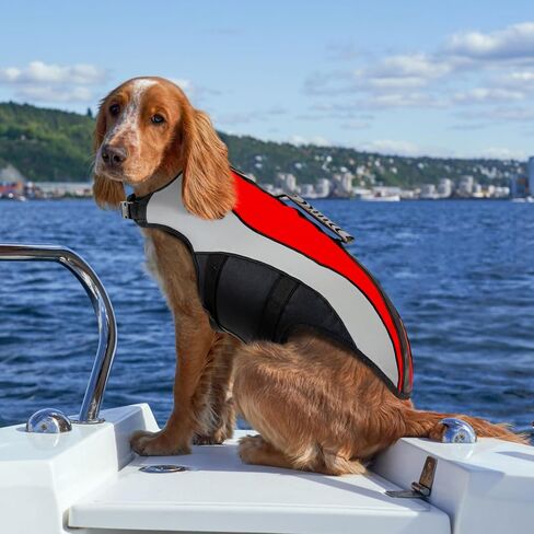 Dog Life Jacket,Adjustable Dog Float Coat,High Flotation Swimsuit for Large Dogs,Reflective Stripes Design,with Rescue Handle, L in Saudi Arabia