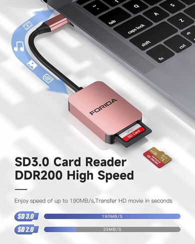 Forida USB C SD Card Reader ، USB 3.0 High Speed ​​Dual Card Adapter لـ iPhone 15 16/iPad/MacBook/Mac ، يدعم قارئ بطاقة الذاكرة بطاقة SD و TF Card 2 في وقت واحد ، محول بطاقة SD المحمولة المحمولة in Kuwait