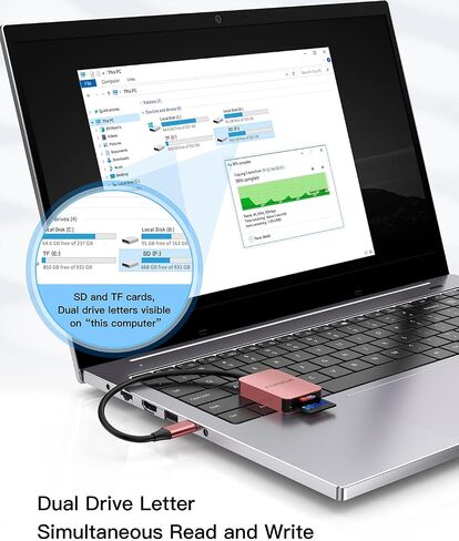 Forida USB C SD Card Reader ، USB 3.0 High Speed ​​Dual Card Adapter لـ iPhone 15 16/iPad/MacBook/Mac ، يدعم قارئ بطاقة الذاكرة بطاقة SD و TF Card 2 في وقت واحد ، محول بطاقة SD المحمولة المحمولة in Kuwait